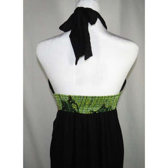 Saks Fifth Ave Black Halter Tie Silk Contrast Flowy Maxi Dress Size Small - Picture 4 of 9